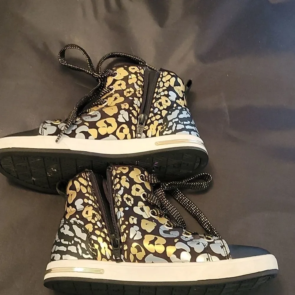 SKECHERS BLACK LEOPARD PRINT BLACK UNISEX-CHILD FASHION-HI